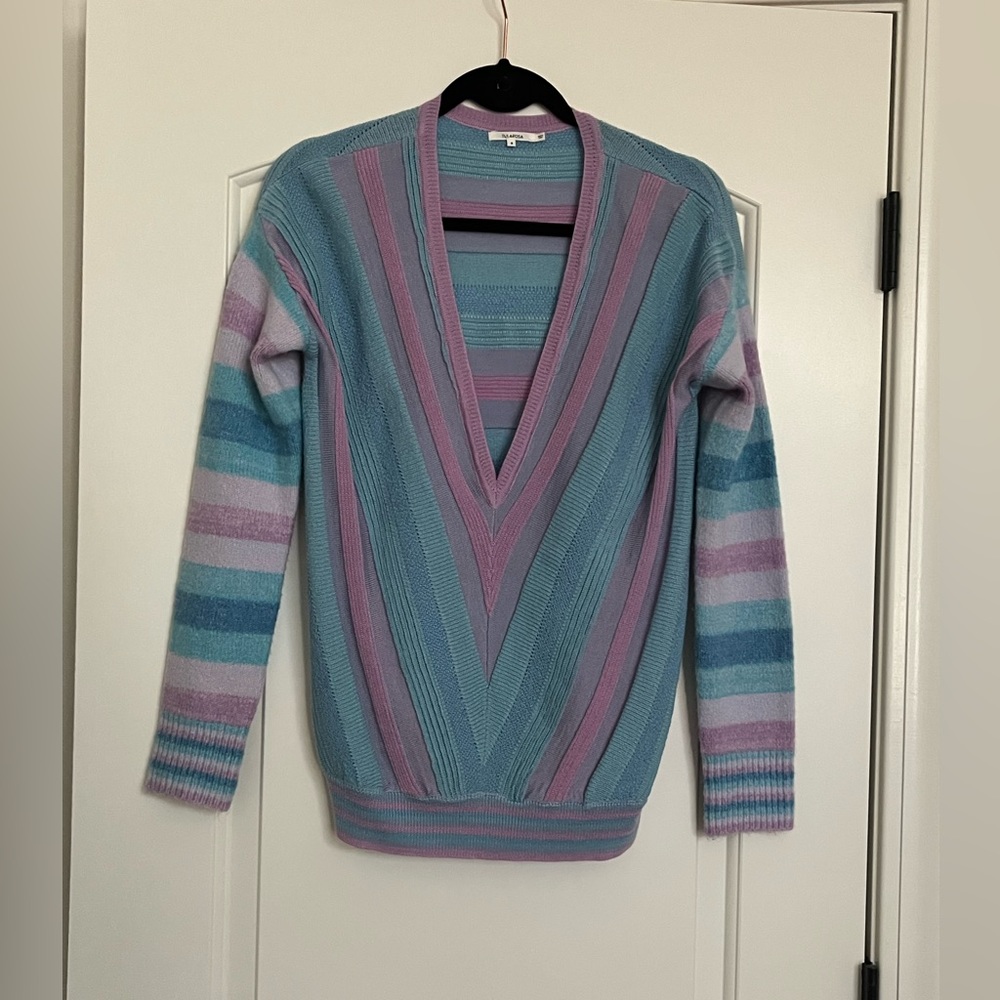 Tularosa Kinsey sweater; large pastel stripe oversize knit deep v -neck SZ small